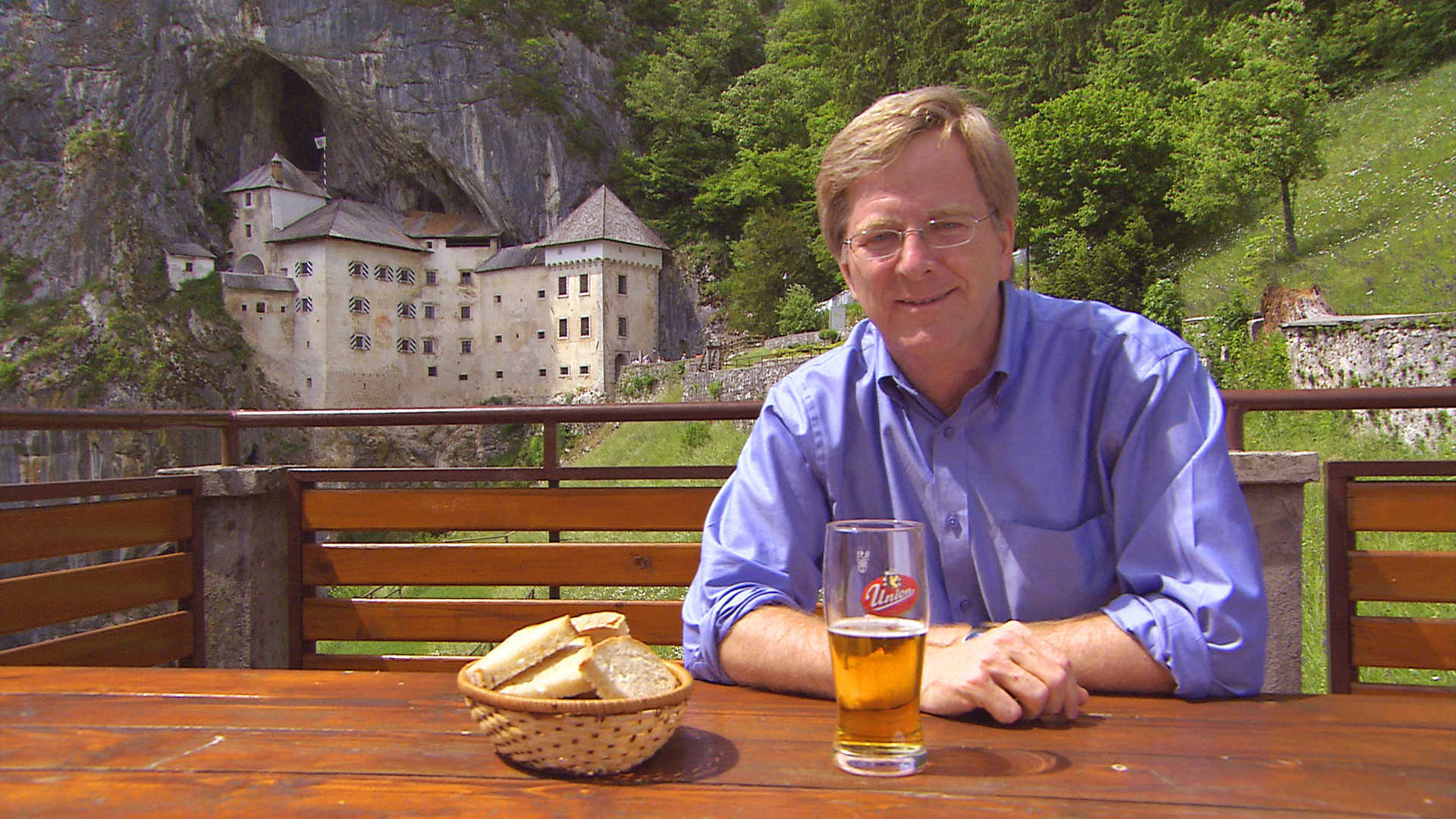 Rick Steves at the Predjama Castle in Slovenia